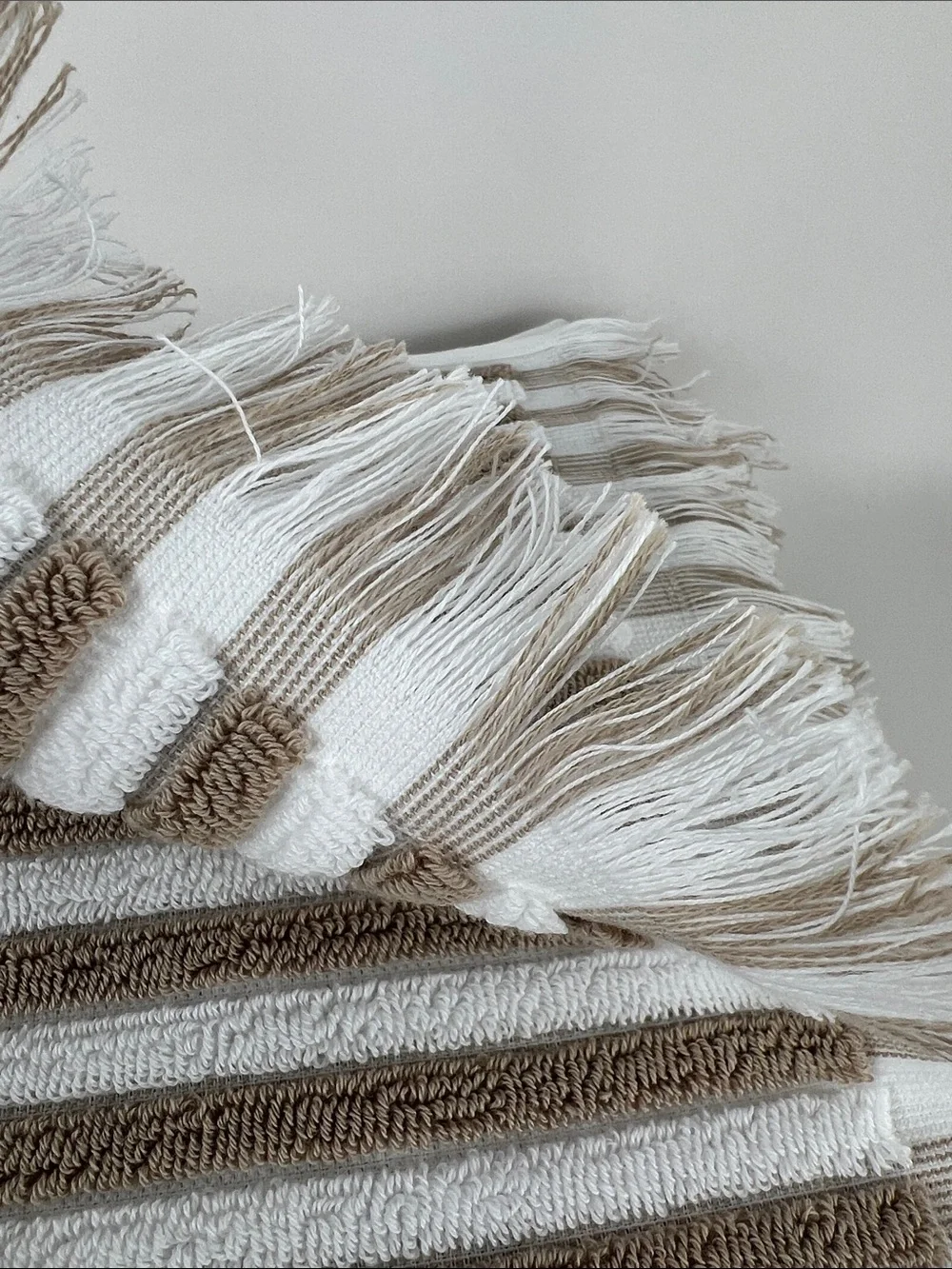Rachel Zoe Bath Towel Set Beige White Striped with Fringe Soft Cotton 8 Pc NEW